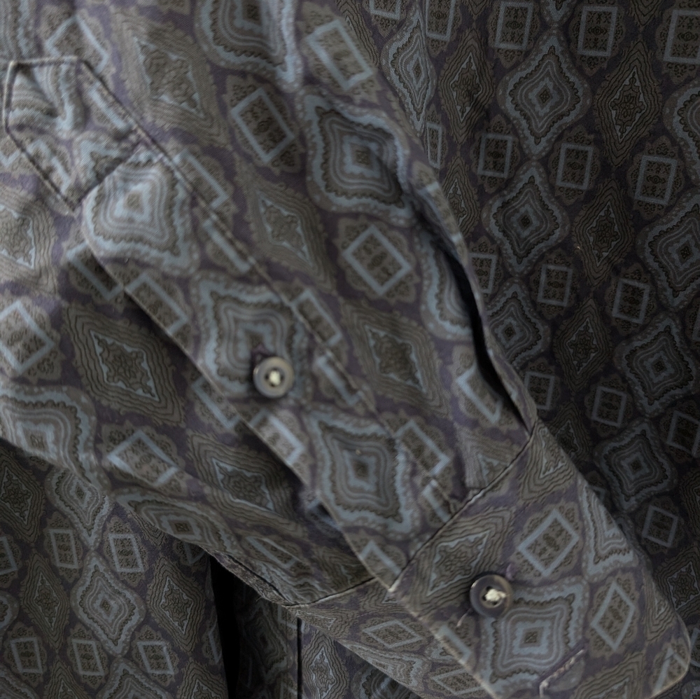 Thomas Dean Flip Cuff Dress Shirt Medium Blue Cotton Paisley Long Sleeve - Picture 4 of 7
